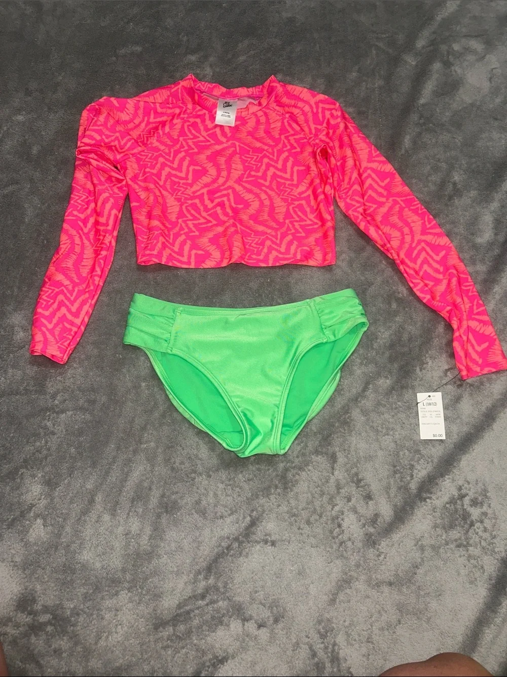 art class Neon Pink Long Sleeve Rash Guard with Lime Green Swim Bottoms